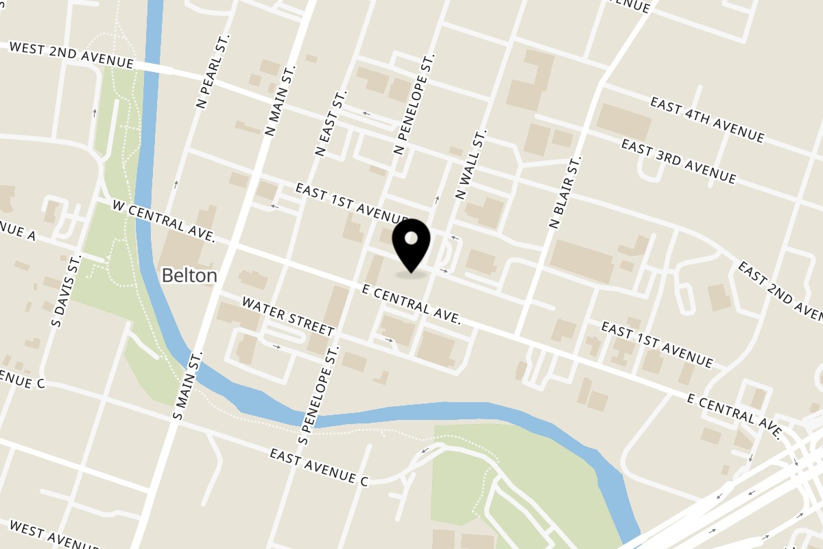 Map showing the location of Toast & Tea on 316 East Central Avenue in Belton